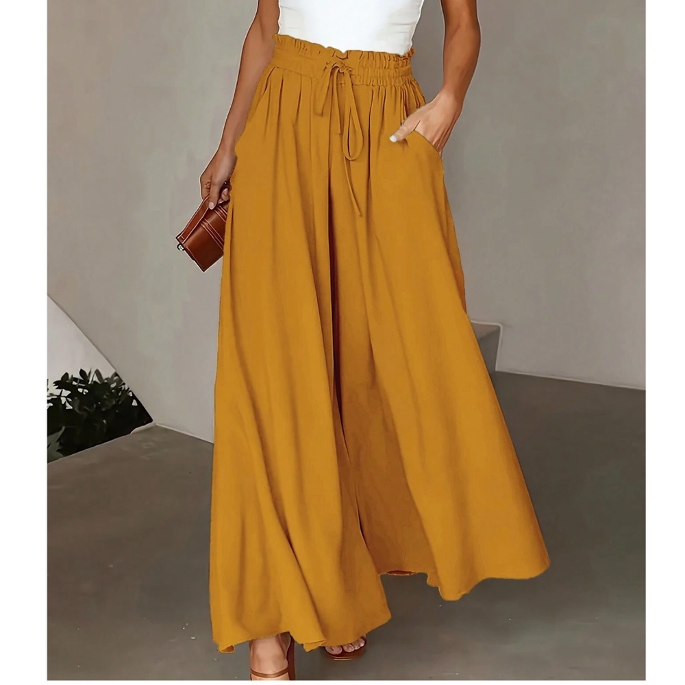 Classic Paper bag High Waisted Pockets Wide leg pants